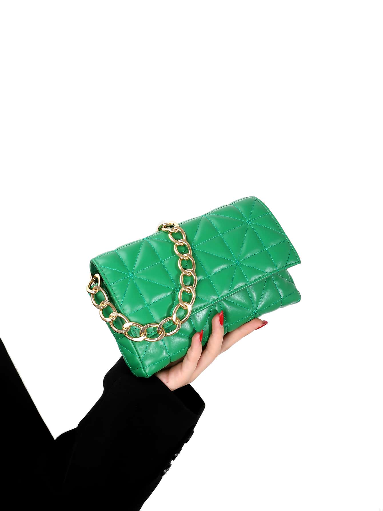 Minimalist quilted chain-embellished square bag