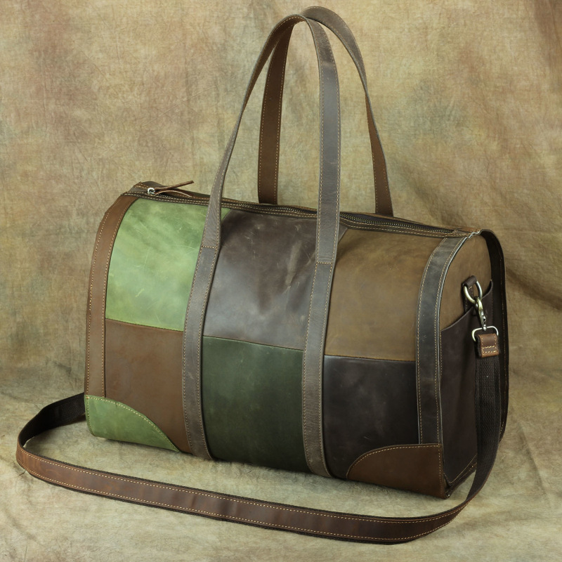 Vintage Travel Cowhide Patchwork Luggage Bag