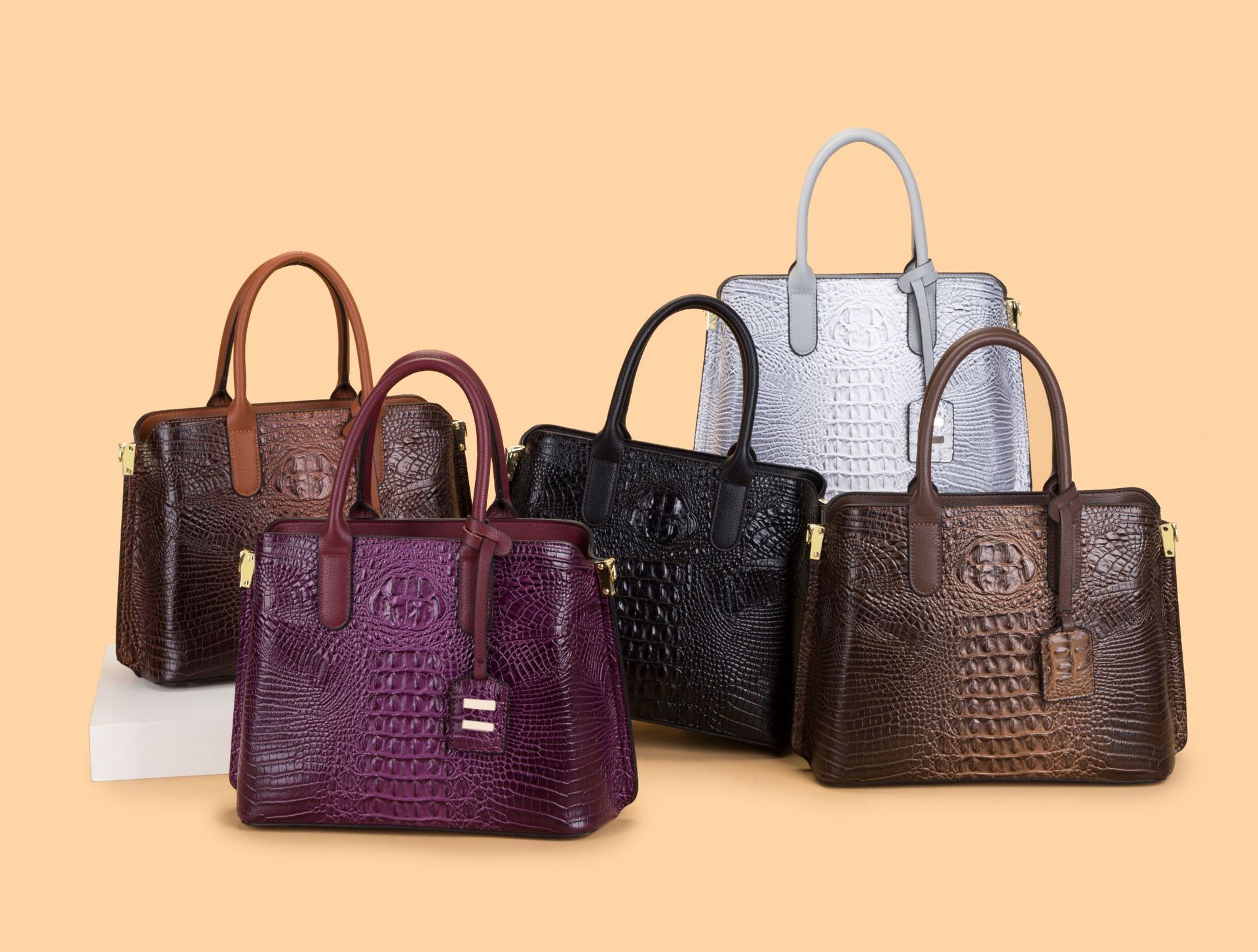 Color-changing Crocodile High-end Classic Ladies Handbag Set Of Three