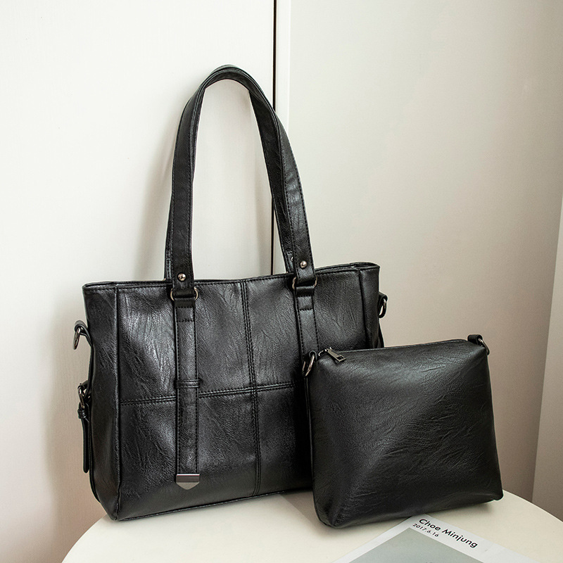Spliced Large Capacity Soft Leather Tote Bag