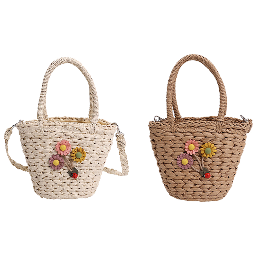 Summer Women Beach Bag Casual Straw Hand-Woven Handbag Flower for Work