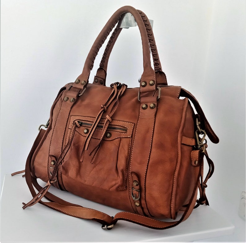 Cognac Italian Leather Bag  Italy Soft Leather Crossbdody Bag