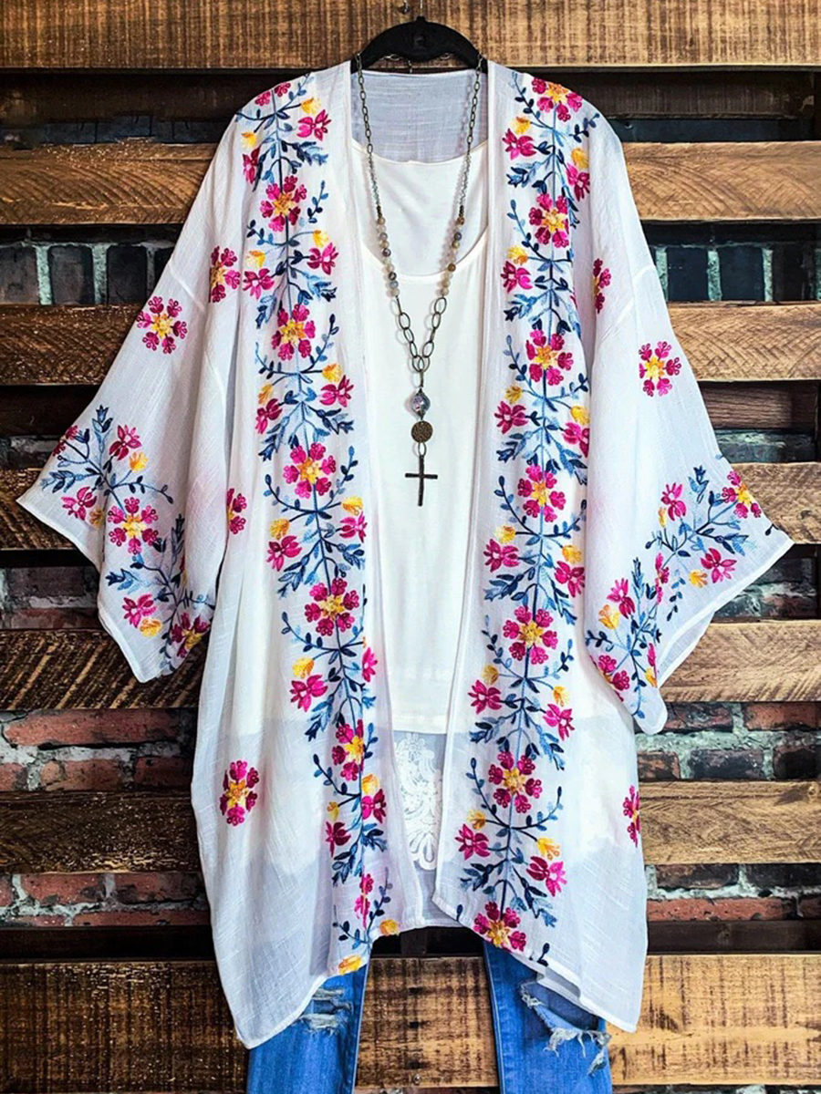Casual Printed Simple Oversized White Cardigan