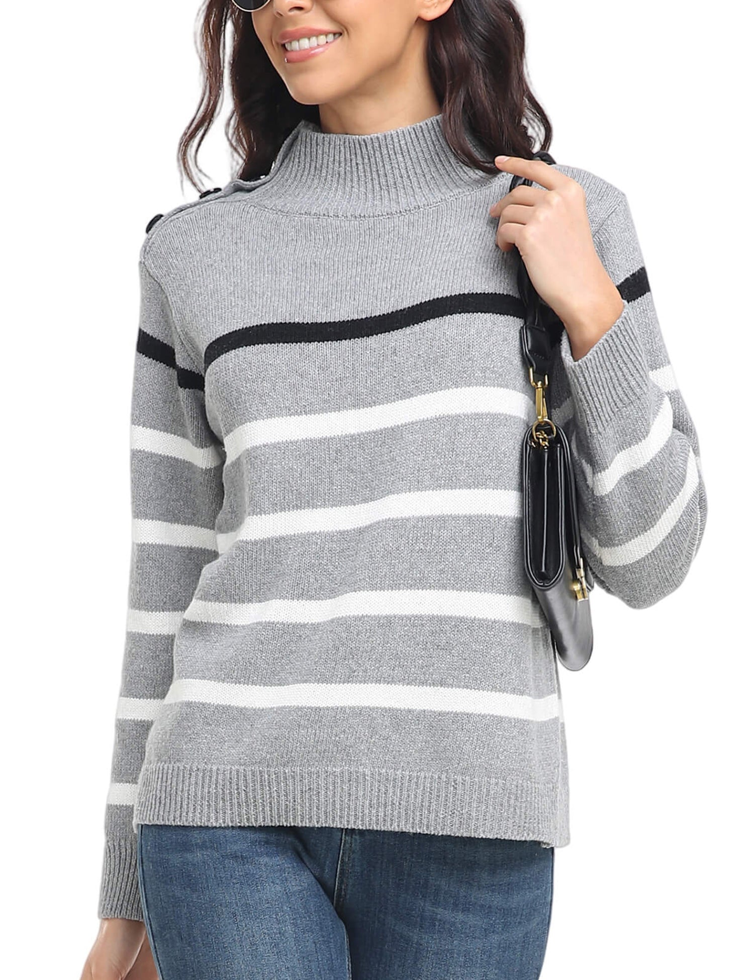 Striped High Neck Pullover Sweater