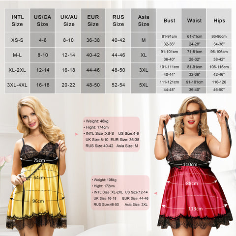 Women Plus Size Silk Lace Floral Chemise Babydoll Size