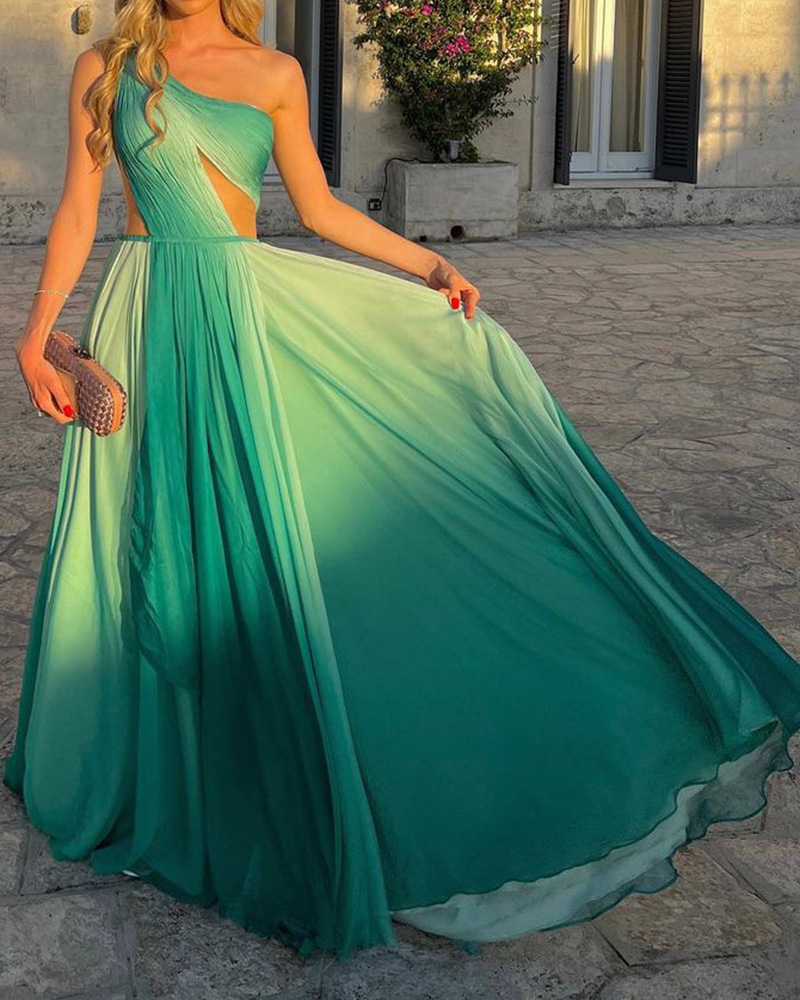 One-Shoulder Cutout Gradient Print Dress