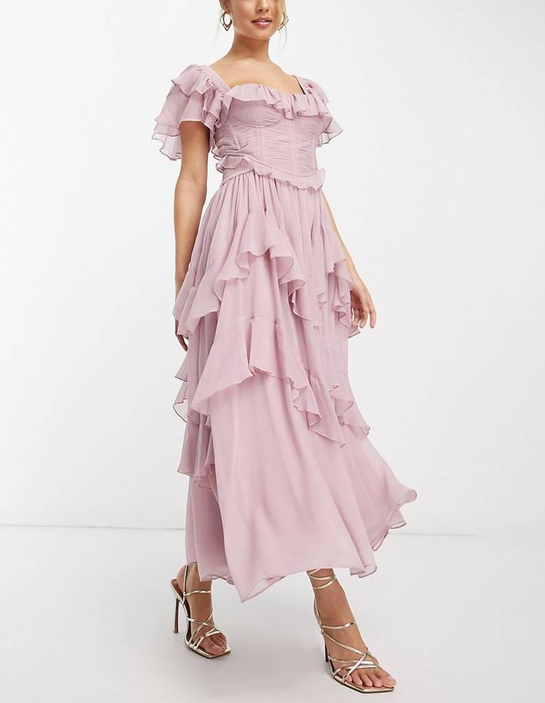 Ruffle Tiered Two-Piece Full Skirt In Pink