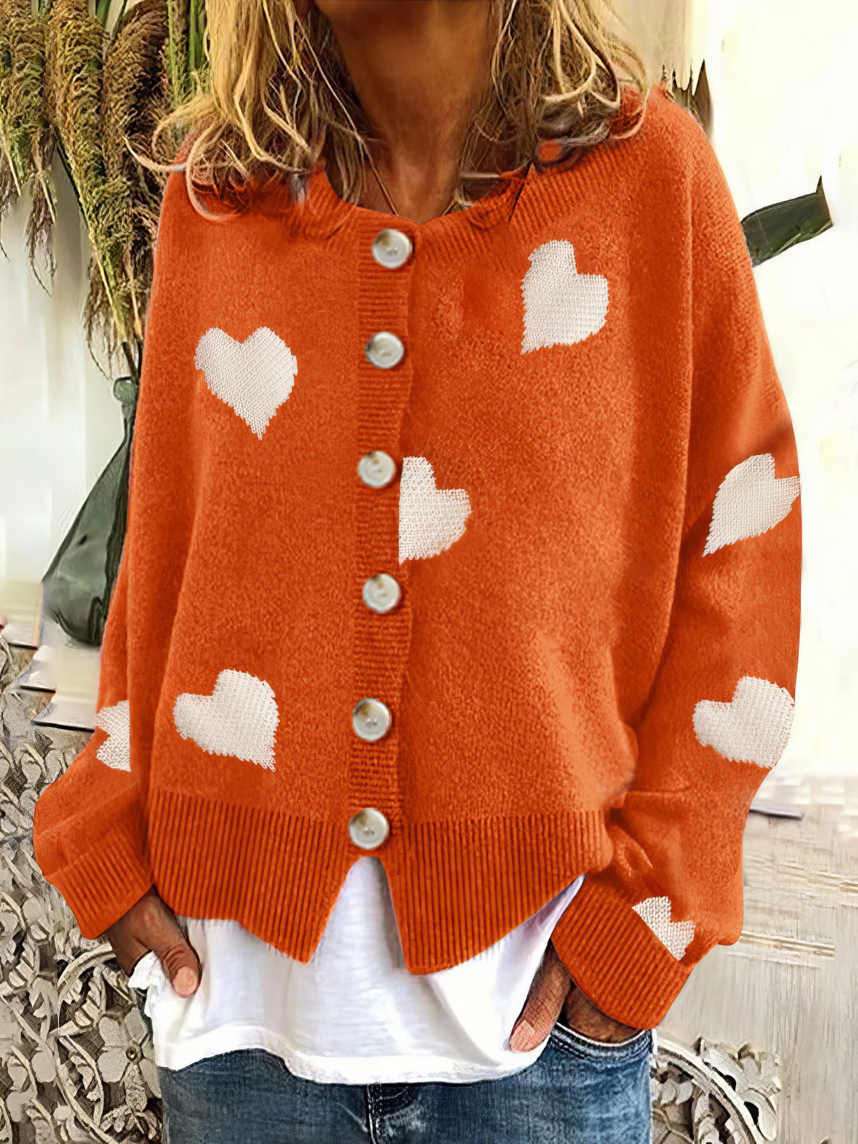 Knit Single-Breasted Heart Cardigan Sweater