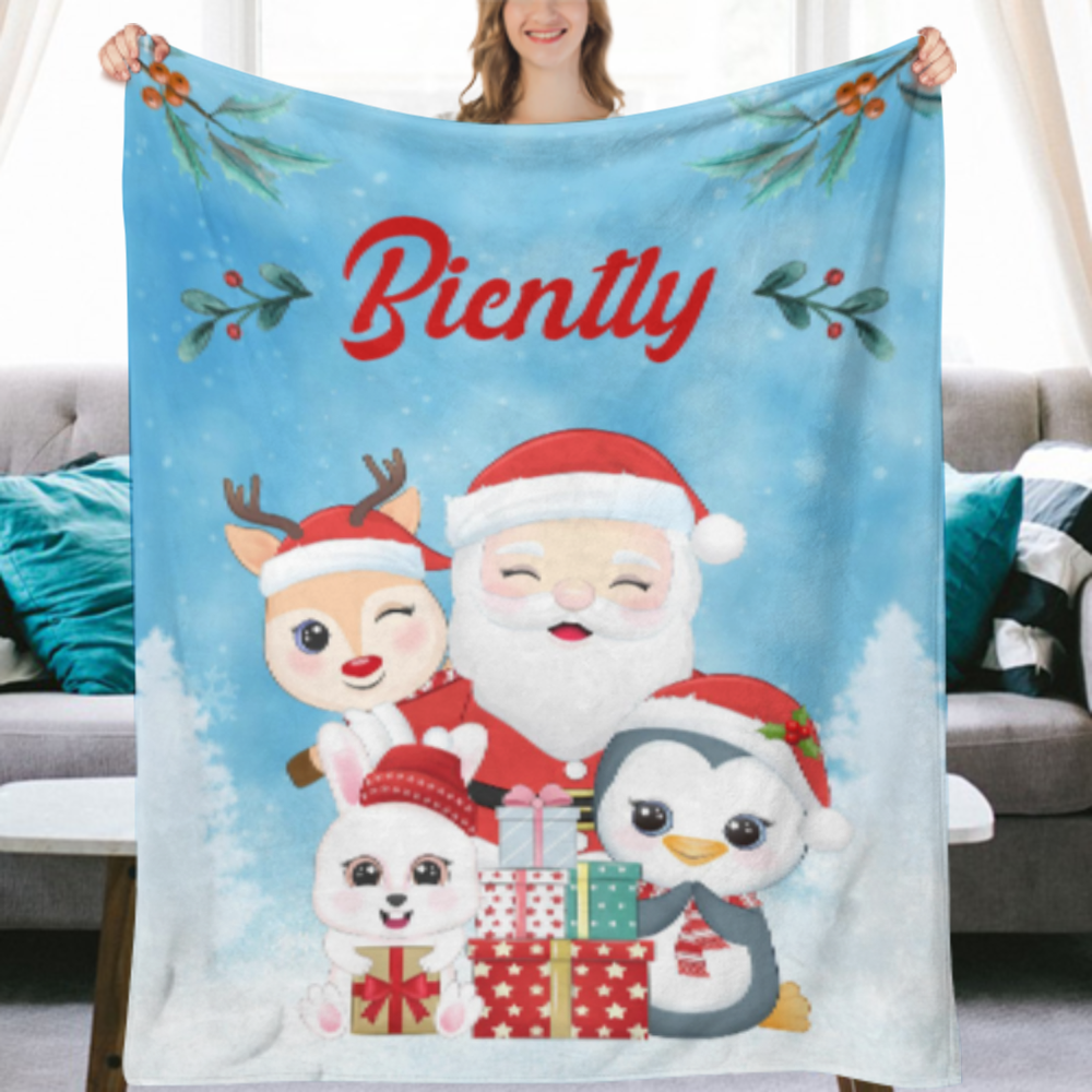 Custom Christmas Blankets for Boys and Girls, Custom Christmas Blankets with Children Santa Claus, Moose, Snowman Animals
