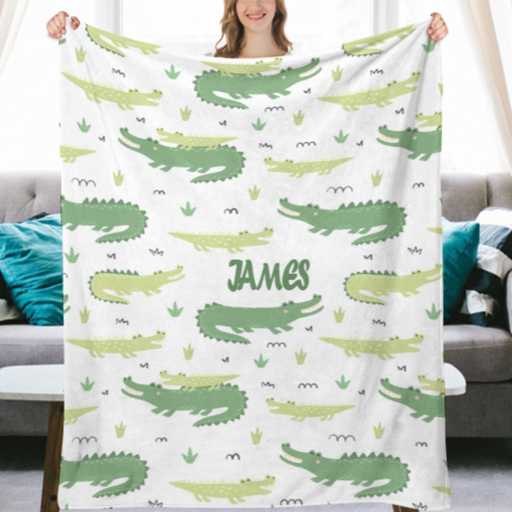 Custom Alligator Name Blanket, Baby Name Blanket,Custom Baby Blanket, Cute Minky Baby Blanket,Baby Boy Girl Blanket, Baby Gift