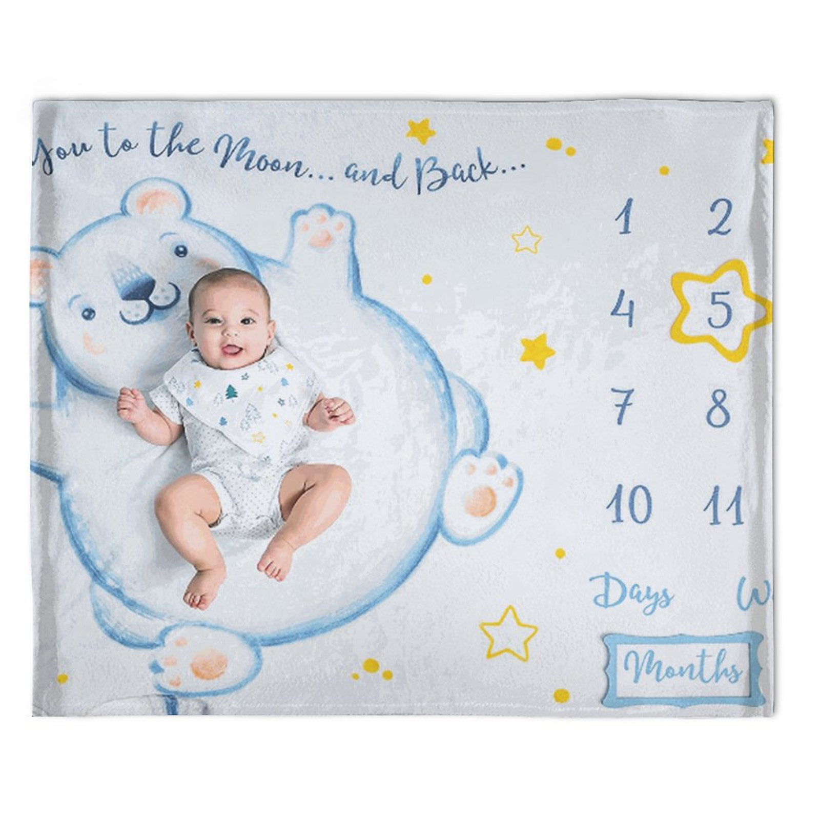Baby Milestone Blanket Boy & Girl - Large Newborn Month Blanket - First Year Calendar - for Perfect Personalized Pictures, with Bandana Bib and Frames, Super Soft - by Noy&Molly