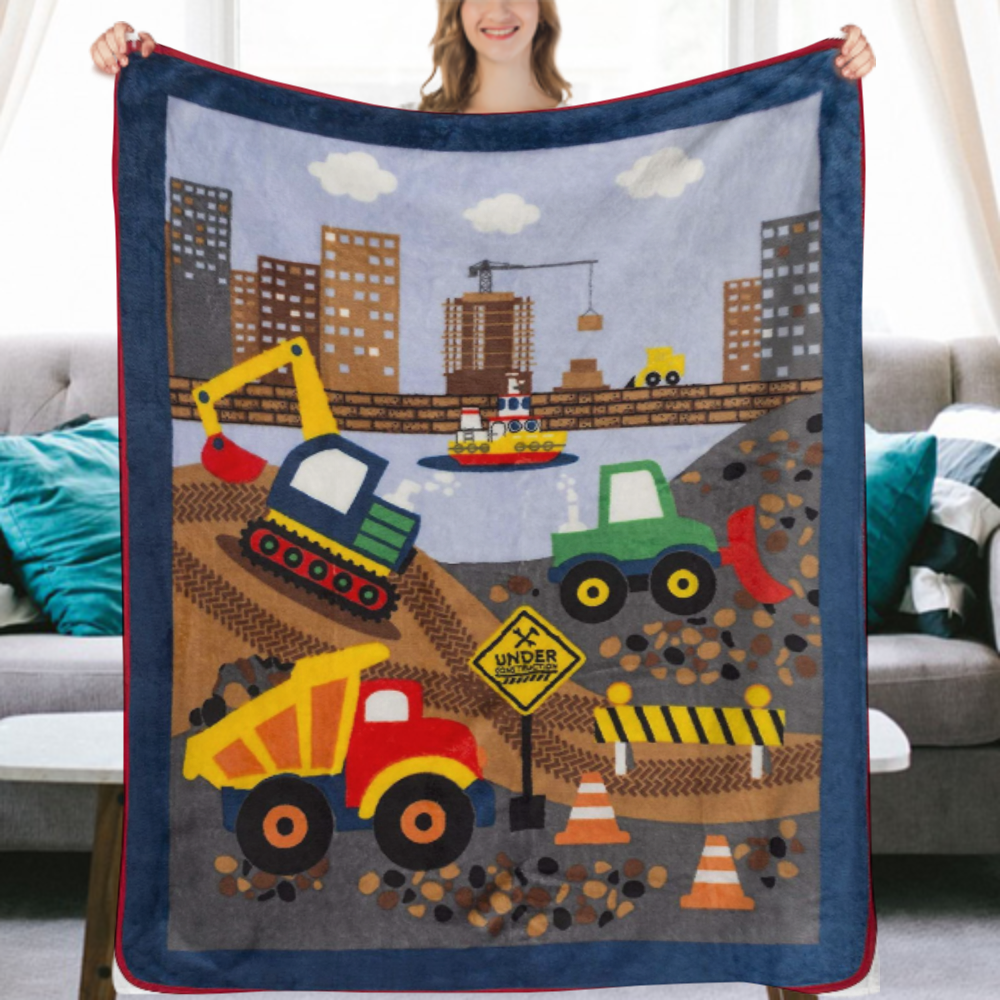 EVERYDAY KIDS Toddler Throw Blanket - Under Construction - Super Soft, Plush, Warm and Comfortable