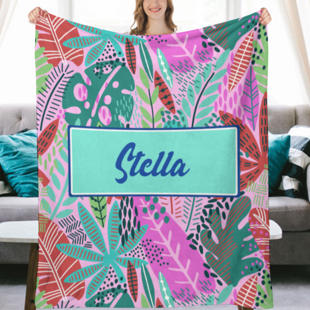 TROPICAL PARADISE PINK MODERN PERSONALIZED NAME BLANKET