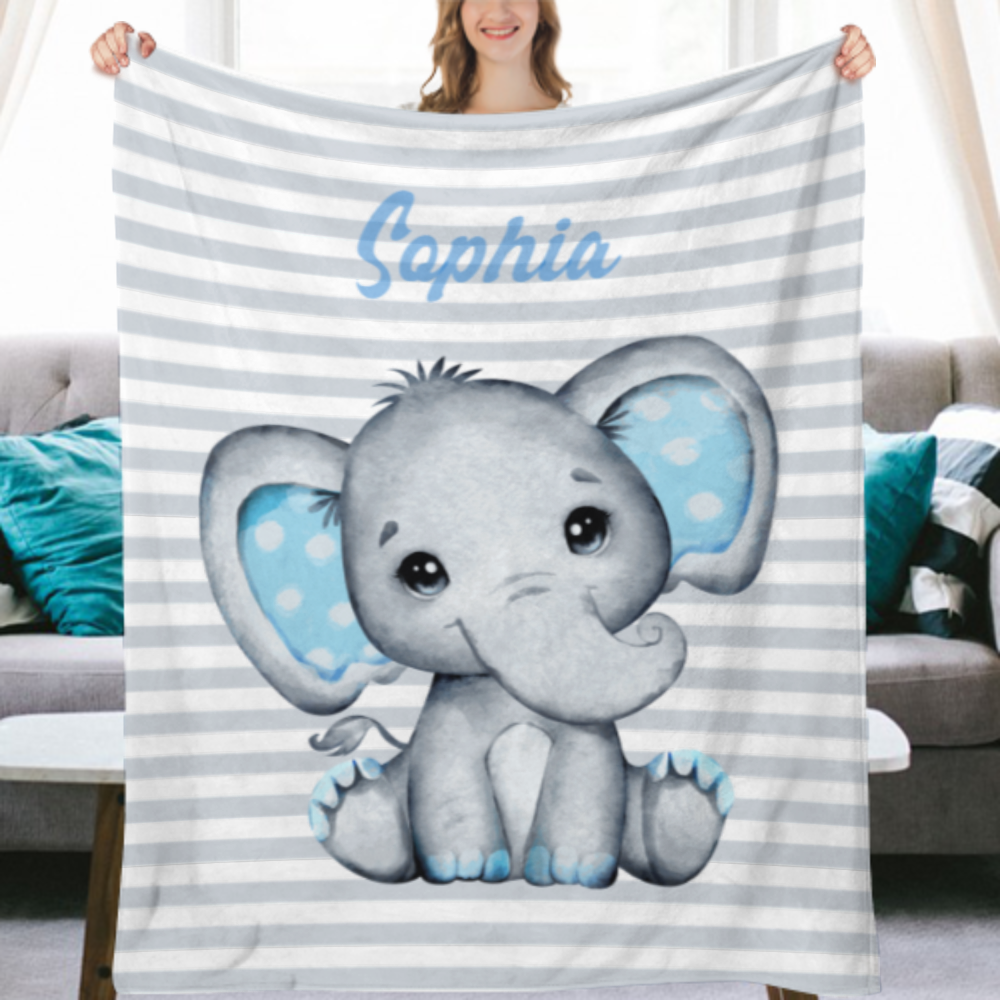 Personalized Name Elephant Fleece Blanket