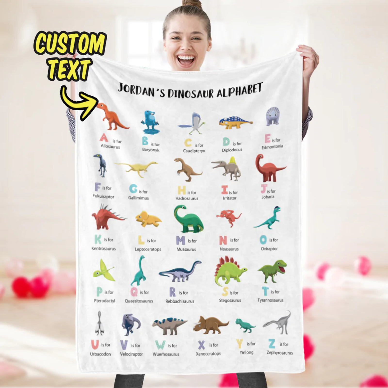 Custom Dinosaur Blanket Personalized Name Blanket Dinosaur Encyclopedia Blanket Surprise Gifts for Kids