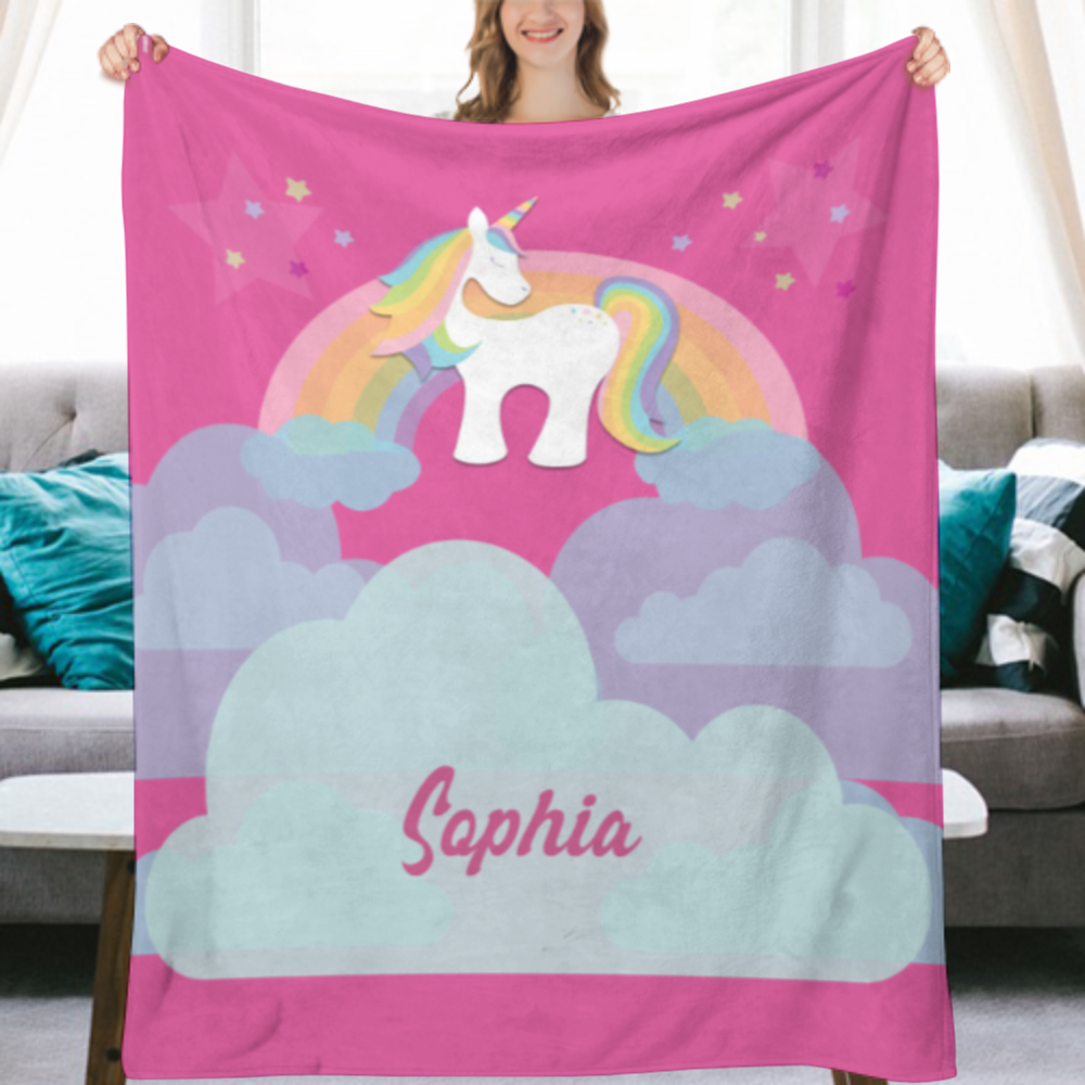 Personalized Magical Rainbow Unicorn Blanket for Kids, Teens, Girls, Women, Baby, Adult - Cute Pink Mink Fleece Plush Sherpa Throw Blankets Perfect As Cozy Comfy Presents