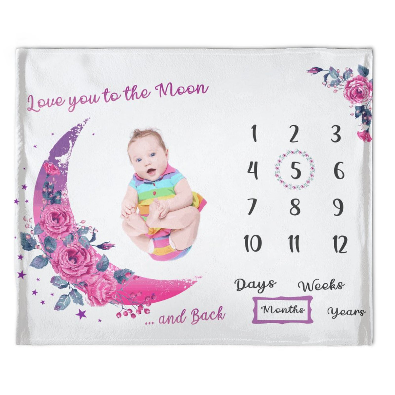 Baby Monthly Milestone Blanket Girl - Moon Baby Month Blanket for Girls - First Year Calendar Growth Chart - Baby Girl Shower Gifts