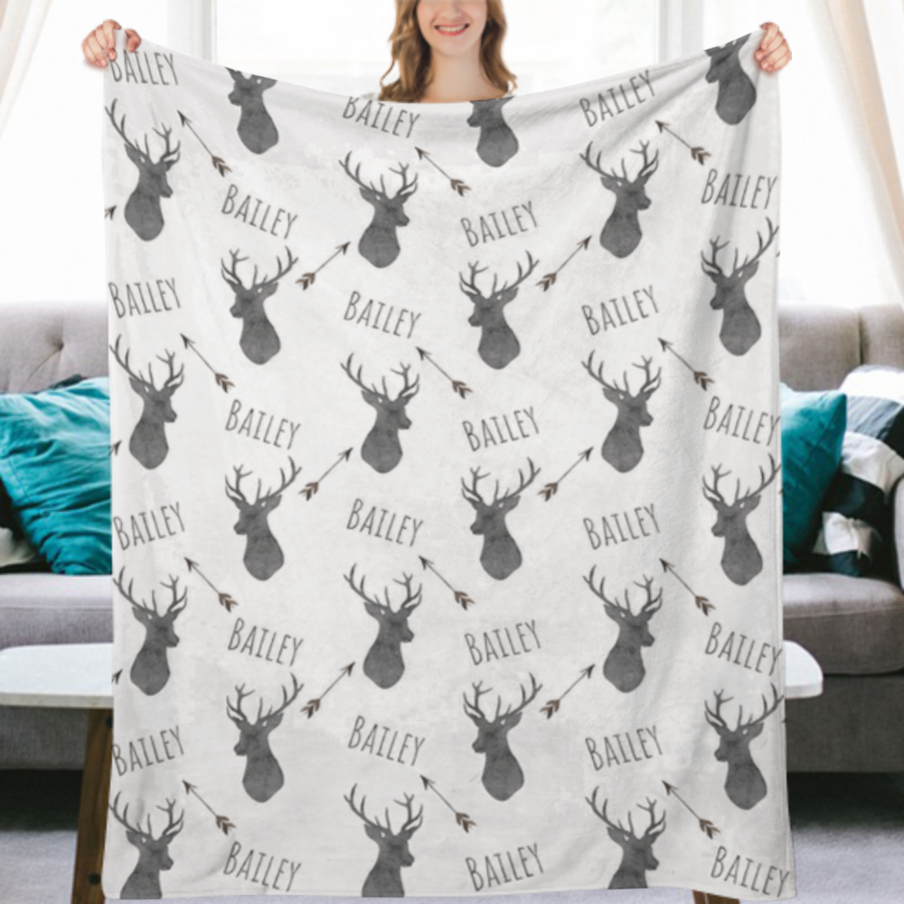 Deer Baby Blanket, Woodland Blanket, Personalized Baby Boy Blanket, Fleece