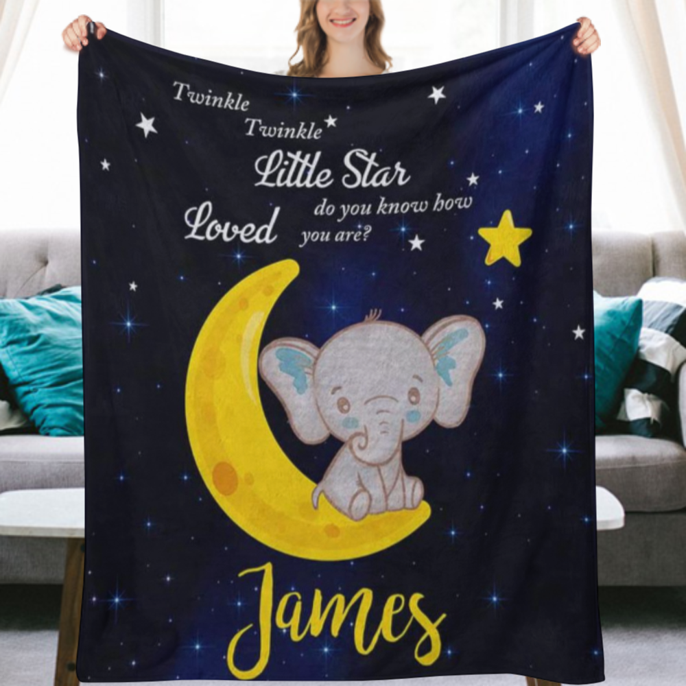 Custom Baby Blanket with Name Personalized Elephant Baby Blankets for Girls Baby Boy Gifts, Customized Baby Blankets for Girls,Newborn Baby Name Blanket Custom Baby Swaddle Receiving Blankets