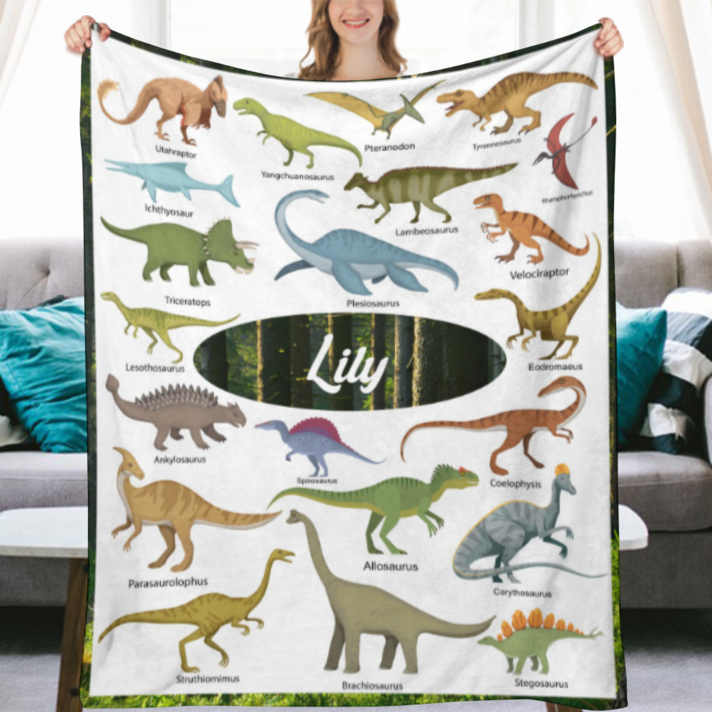 Personalized Dinosaur Blanket for Boys | Custom Blanket | Plush Fleece Throw Blanket for Kids | Dino Blanket Room Decor for Birthday Gift