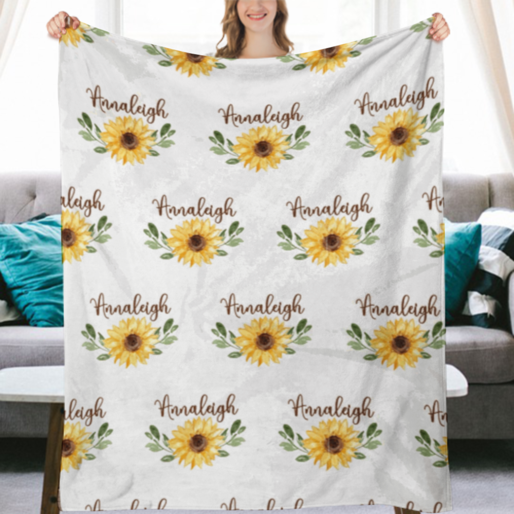 Personalized Baby Girl Blanket, Baby Blanket, Name Baby Blanket, Girl Baby Gift, Sunflower, Swaddle Blanket, Blanket Girl, Girl, Pattern