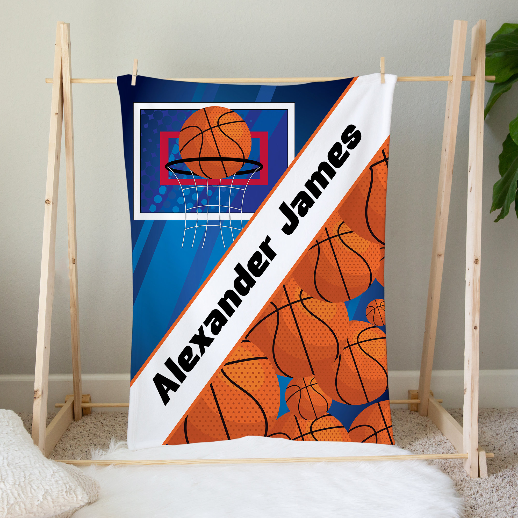 Personalized Basketball Blanket, Sport Gift, Baby Boy Blanket, Basketball Nursery, Baby Shower Gift, Baby Name Blanket, Basketball Bedding