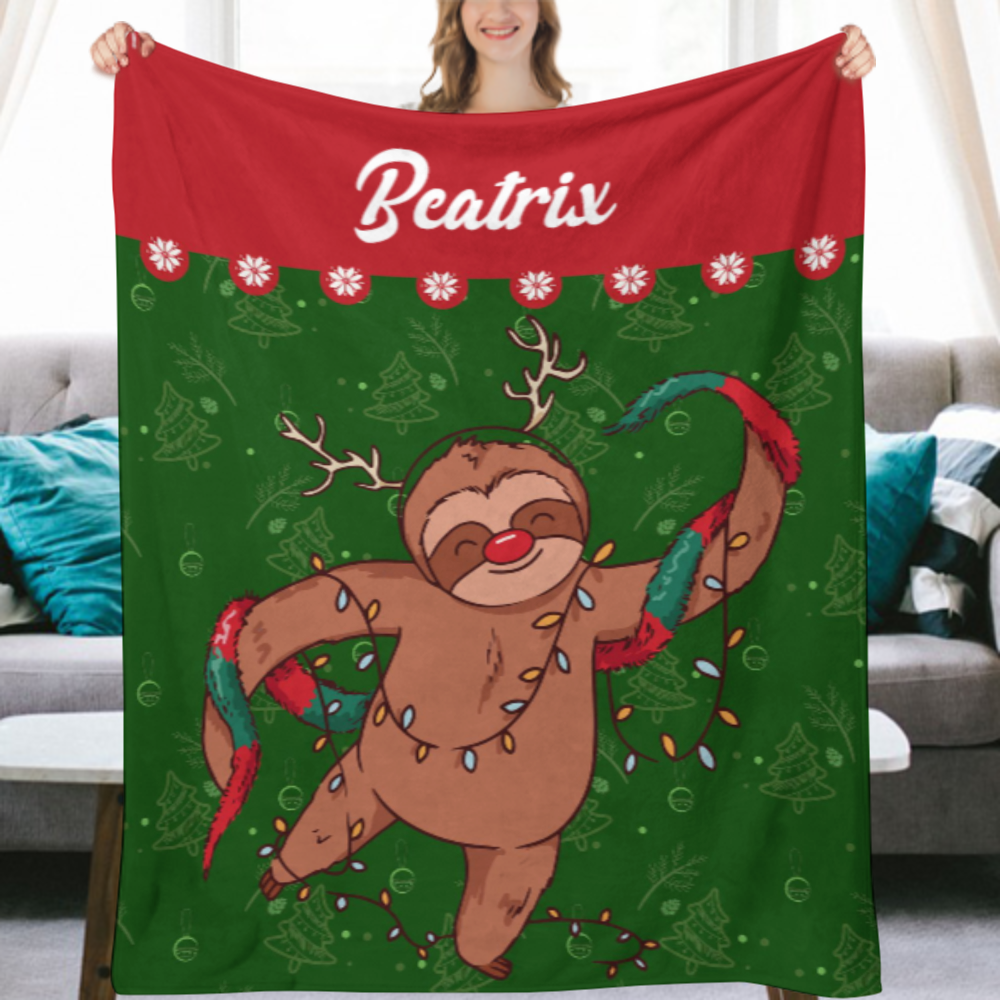 Custom Christmas Blanket, Custom Name 2022 Christmas Blanket, Custom Family Blanket, Sloth Animal Xmas Blanket, Merry Christmas Blanket