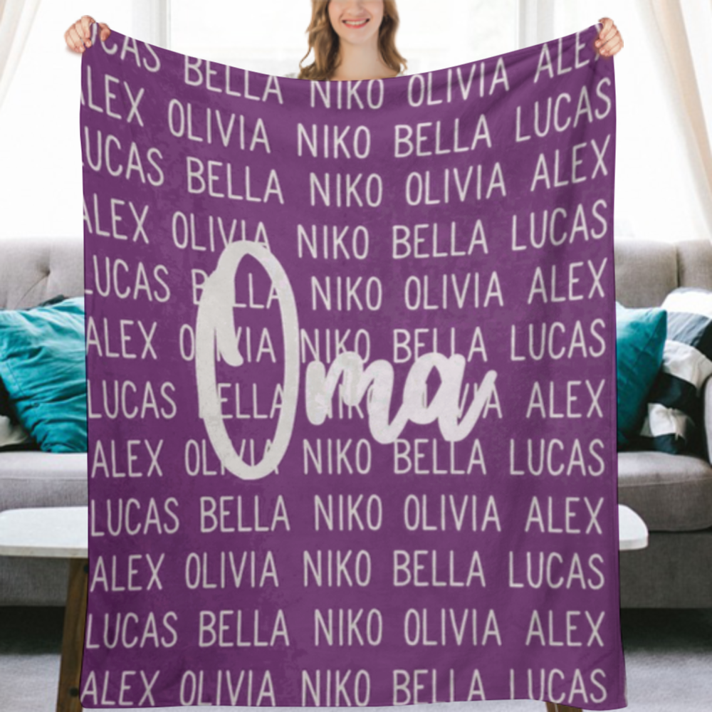 Oma Blanket, Oma Gift For Oma Fleece Blanket Personalized Grandma, Nana Grandmother Christmas Mothers Day Gift From Grandkids Names