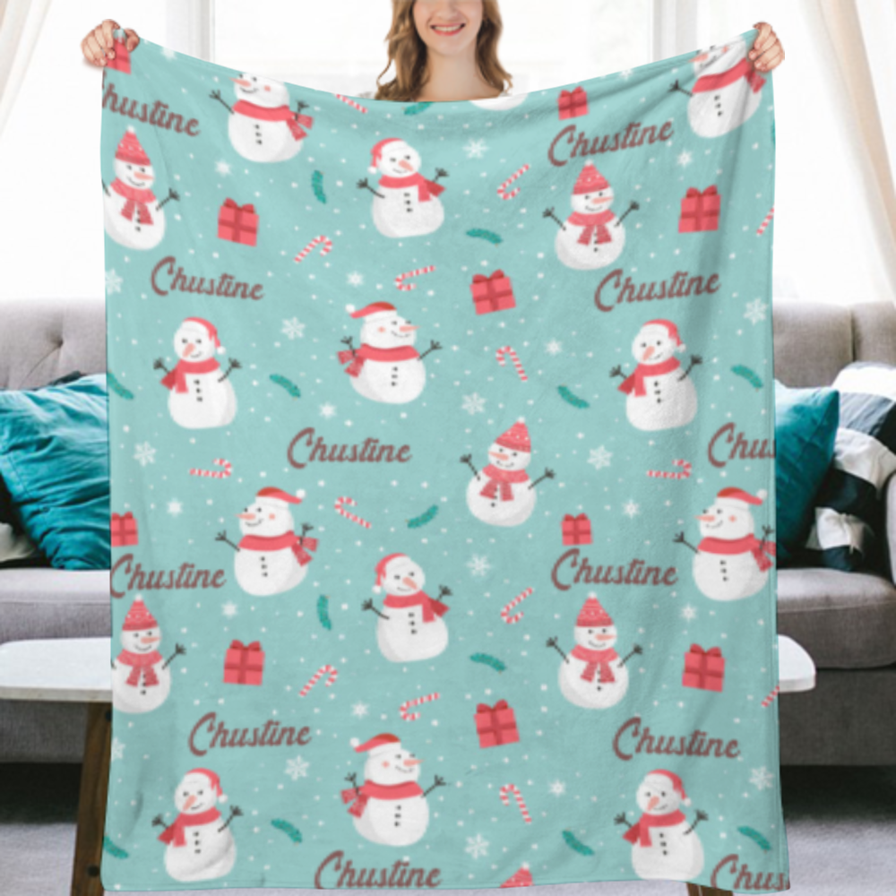 Christmas Name Blanket, Personalized Snowman Name Blanket, Holiday Blanket, 2022 Christmas Gift, Winter Blanket, Christmas keepsake gift