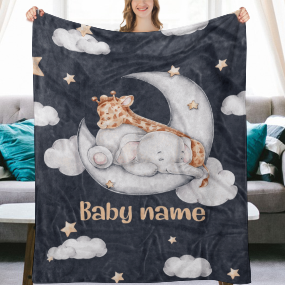 Baby Boy Animal Blanket,Baby Blanket Elephant,Giraffe with Name, Personalized Baby Boy Blanket, Baby Shower Gift, Newborn Boy Gift
