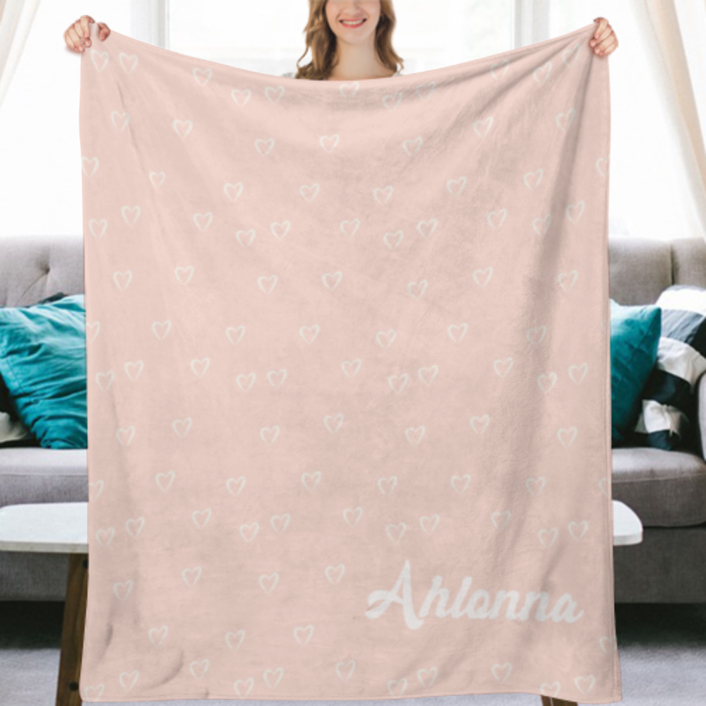 SIMPLE HEARTS BLUSH PERSONALIZED BLANKET