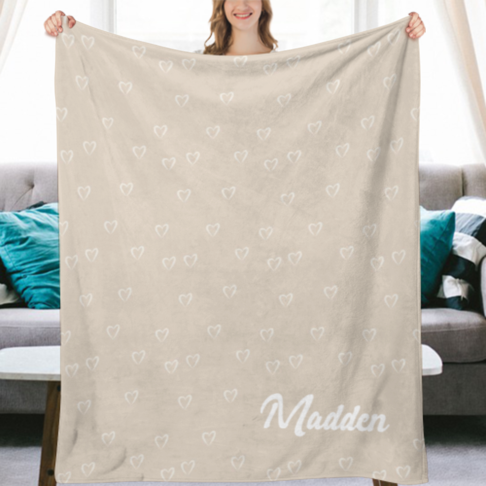 SIMPLE HEARTS- TAN PERSONALIZED BLANKET