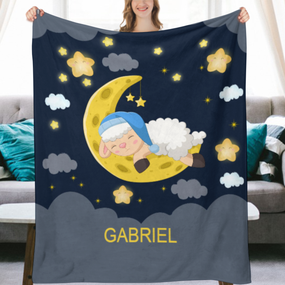 Personalized Name Baby Blanket - Custom Blanket with Name for Baby - Bear Fleece Blanket for Baby Girl Boy - Bears Blanket Name for Newborn, Infant - Bear Sleeping on The Moon Baby Blanket