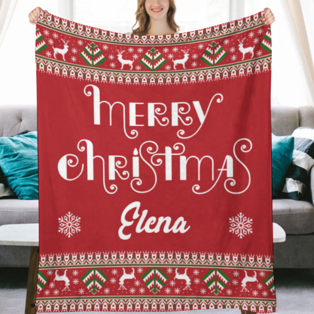 Merry Christmas Blanket, Christmas Movie Watching Blanket, Custom Name Blanket, Holiday Gift, Personalized Xmas Blanket, Family Xmas Blanket