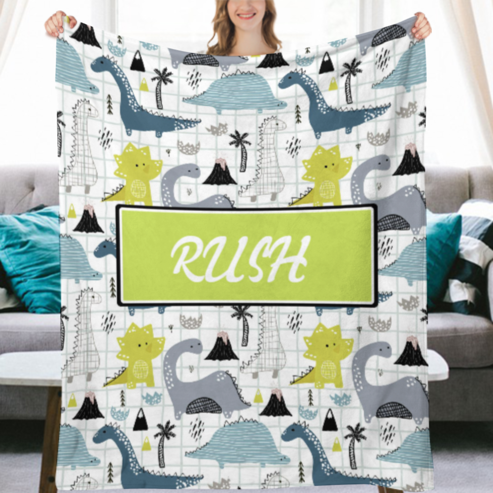 DINOSAUR ABSTRACT WHITE MODERN PERSONALIZED NAME BLANKET