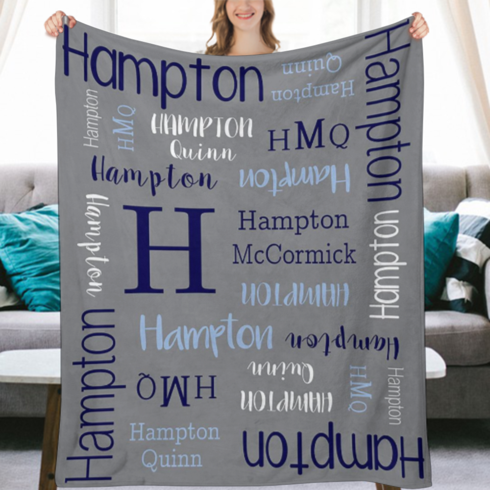 Personalized name blankets for infants and children, personalized monogram blankets with contrasting design text, gifts for children, blankets for friends or family of newborn babies on Thanksgiving and birthdays