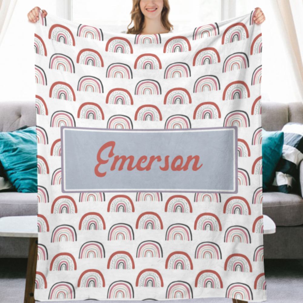 ROWS OF RAINBOWS MODERN PERSONALIZED NAME BLANKET