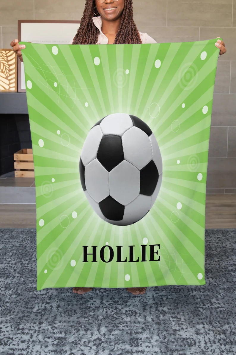 Custom Soccer Ball Blanket, Personalized Soccer Throw Blanket, Soccer Gifts For Kids, Soccer Coach Gift, Baby Soccer Themed Gifts