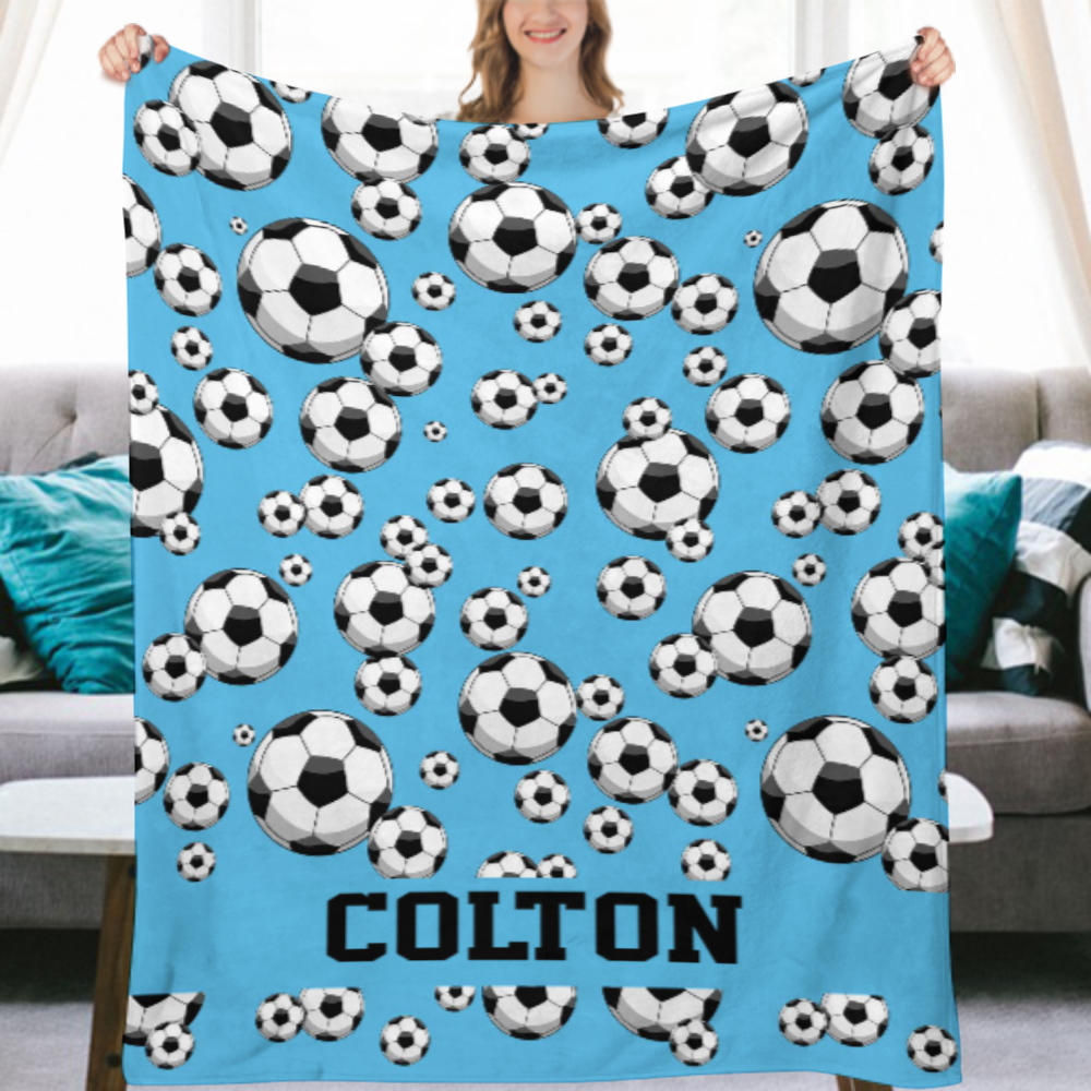 Personalized Soccer Blanket, Baby Name Blanket, Custom Blanket,Sports Minky Baby Blanket, Boy Girl Blanket,Kids Gift, Soccer Lover Gift