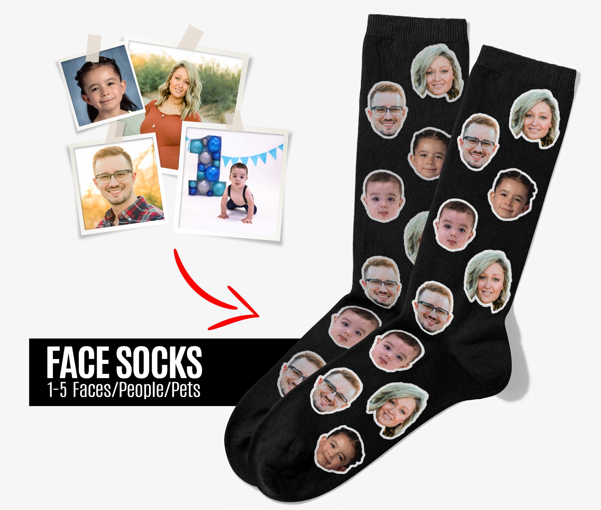 50% OFF SALE - Custom Face Socks, Photo Personalized Socks, Christmas Gift, Faces On Socks, Picture Socks, Personalized Gift