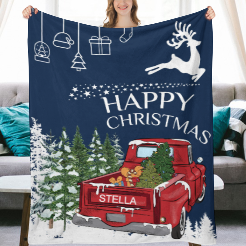Christmas Truck Blanket, Custom Red Truck Blanket, Custom Family Blanket, Custom Christmas Blanket, Christmas Blanket, Merry Christmas