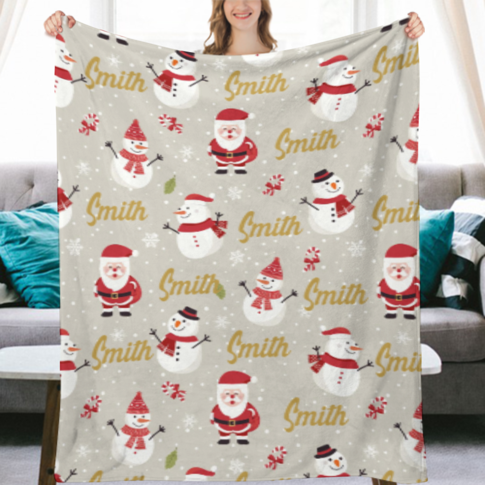 Merry Christmas Gift Custom Santa Claus blanket with Name Personalized Christmas snowman blanket Personalized Name Blanket Christmas blanket