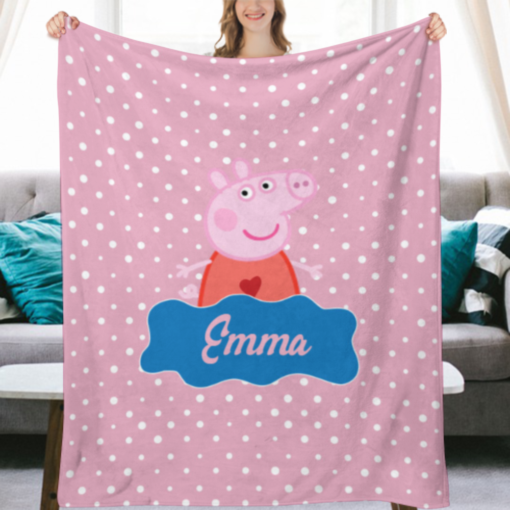 Peppa Pig Blanket - Peppa Pig Decor - Peppa Pig Room Decor - Peppa Pig Birthday Gift-Girl Room-Custom Blanket-Velveteen personalized blanket
