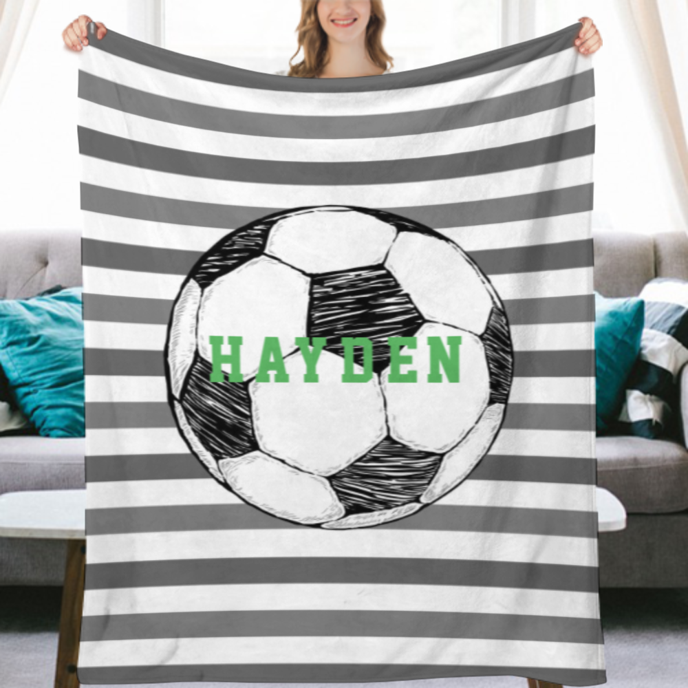 Personalized Soccer Blanket, Custom Soccer ball Blanket, Soccer Room Decor, Minky Blanket for Boys, Soccer Player Gift,