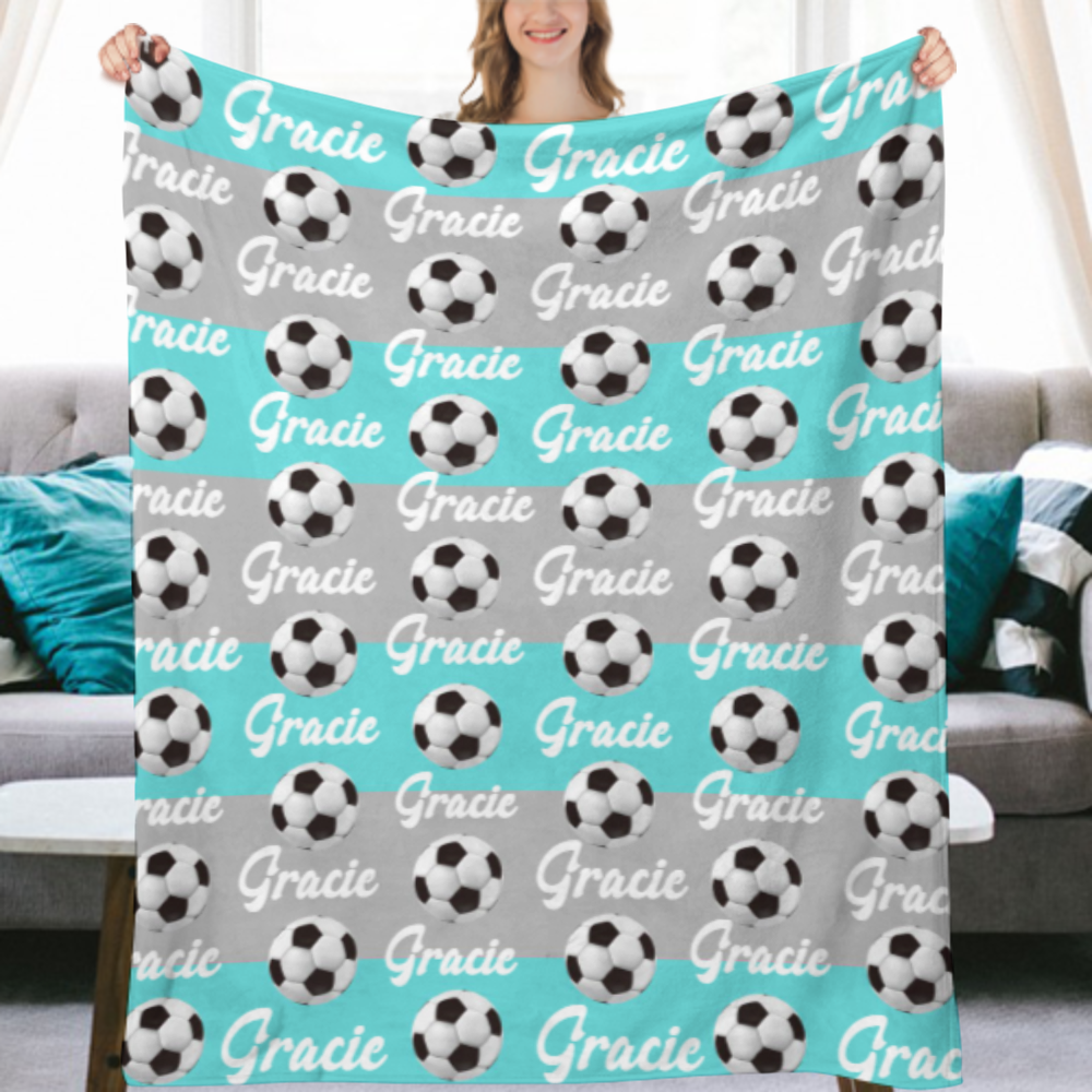 Personalized Throw Blanket- Soccer Stripes and Name