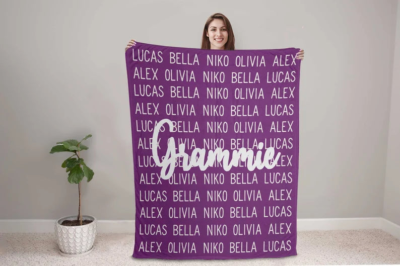 Grammie Blanket, Grammie Gift For Grandma From Granddaughter Grandkids Names, Fleece Blanket Personalized Grandma Gift Mothers Day Gift