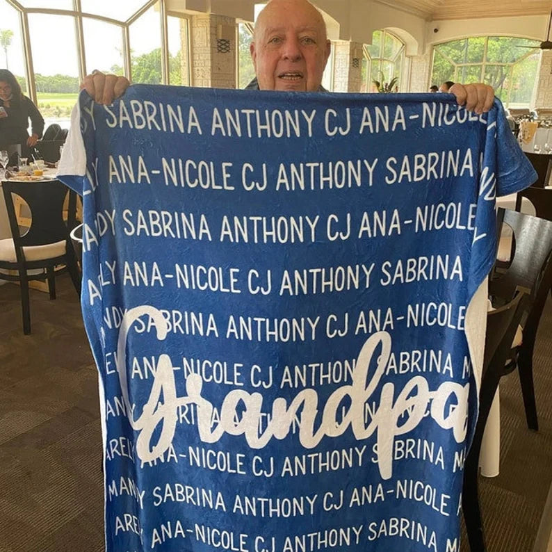 Grandpa Blanket, Grandpa Gift For Grandpa Fleece Blanket Personalized Gift From Granddaughter Grandson Grandkids Names Fathers Day