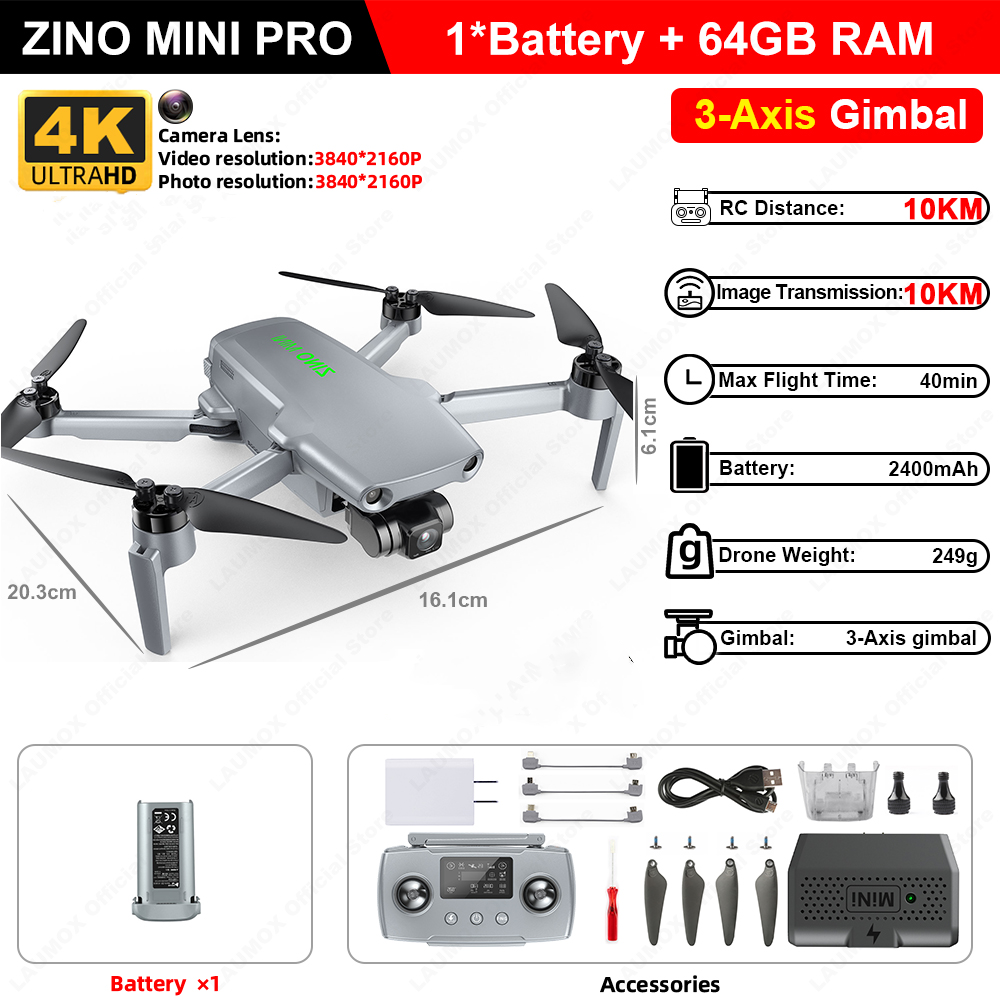 Hubsan ZINO Mini PRO Drone 10KM GPS 3-Axis Gimbal Quadcopter Obstacle Avoidance Professional Drone