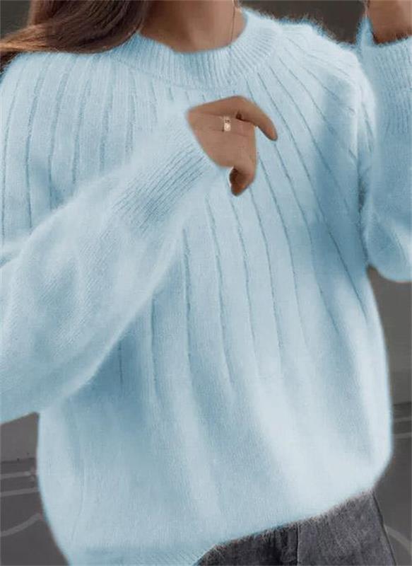 Χνουδωτό, μονόχρωμο πλεκτό πουλόβερ από κασμίρ