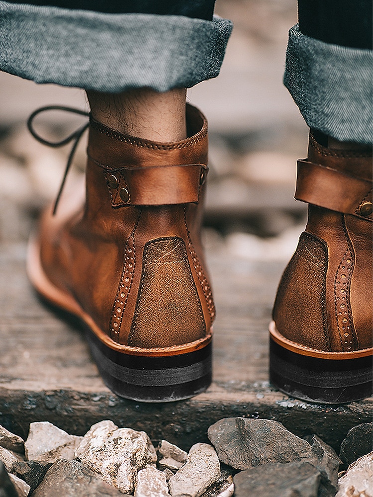 Men's Work Boots Combat Boots Motorcycle Boots Casual Vintage Classic Daily PU Black Brown Fall Winter 2023 - US $45.99 –P5
